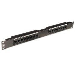 19" CAT6 1U 16 Port RJ-45 Patch Panel, Unshielded, Black
