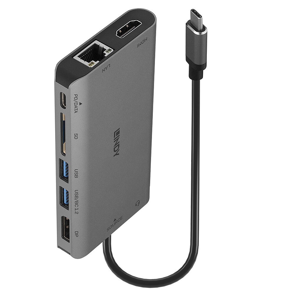 Lindy DST-Mini XT, USB-C Laptop Mini Docking Station with Single Display (4K) or Dual Display (Full HD) and 100W Pass-Through