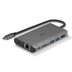Lindy DST-Mini XT, USB-C Laptop Mini Docking Station with Single Display (4K) or Dual Display (Full HD) and 100W Pass-Through