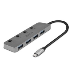 Lindy 4 Port USB 3.2 Type C Hub with On Off Switches