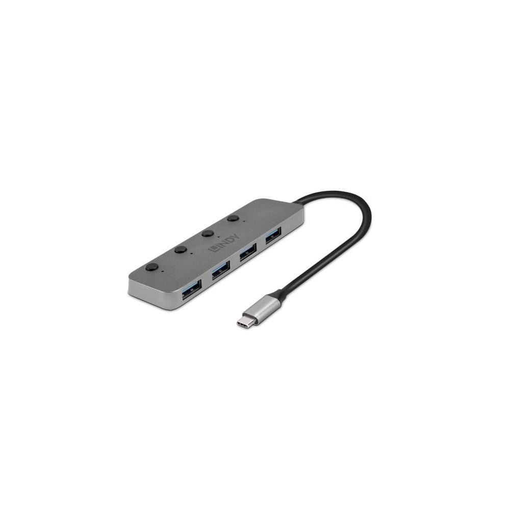 Lindy 4 Port USB 3.2 Type C Hub with On Off Switches