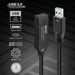 Lindy 20m USB 3.0 Active Extension Type A to C