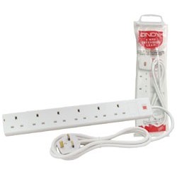 Lindy 5m 6-Way UK Mains Power Extension, White