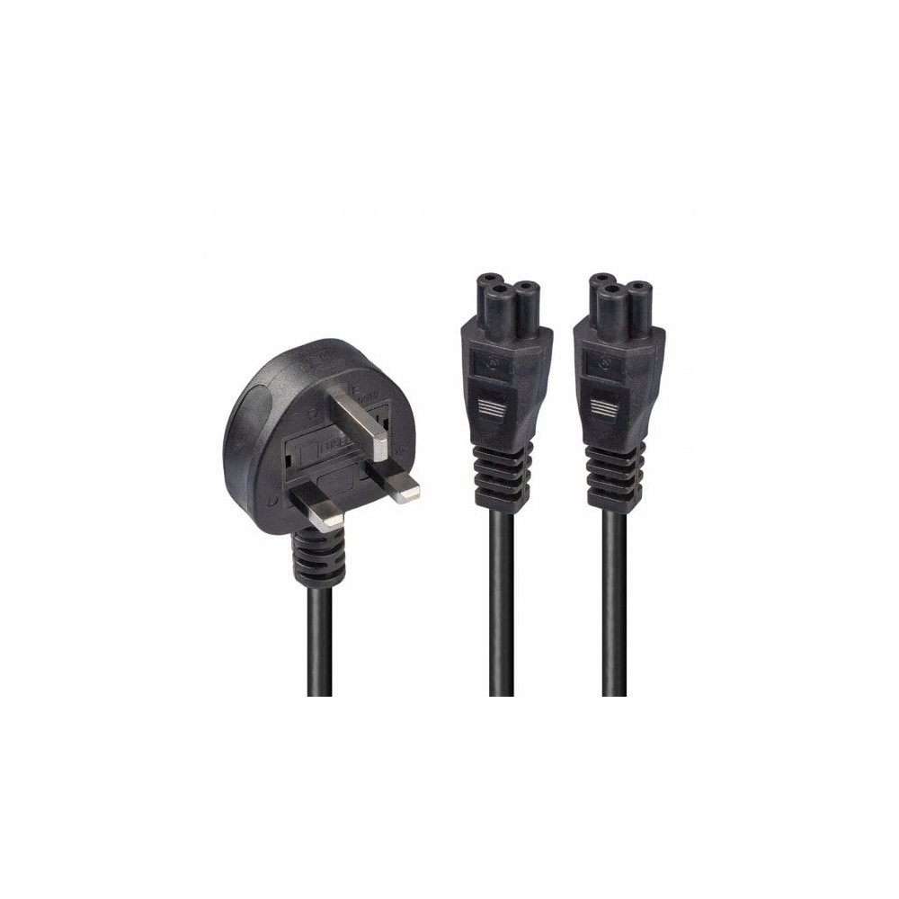Lindy 2.5m UK 3 Pin Plug To IEC 2 x C5 Splitter Extension Cable, Black