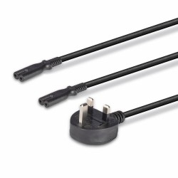 Lindy 2.5m UK 3 Pin Plug to 2 x IEC C7 Splitter Extension Cable, Black