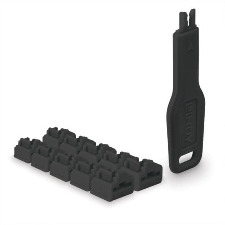 RJ45 Port Locks Black, 10x + 1 Key