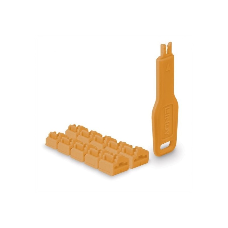 RJ45 Port Locks Orange, 10x + 1 Key