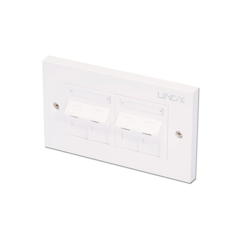 CAT5e Double Wall Plate with 4 x Angled RJ-45 Shuttered Socket, Unshielded CAT5e Double Wall Plate with 4 x Angled RJ-45 Shuttered Socket, Unshielded
