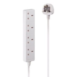 2m 4-Way UK Mains Power Extension, White