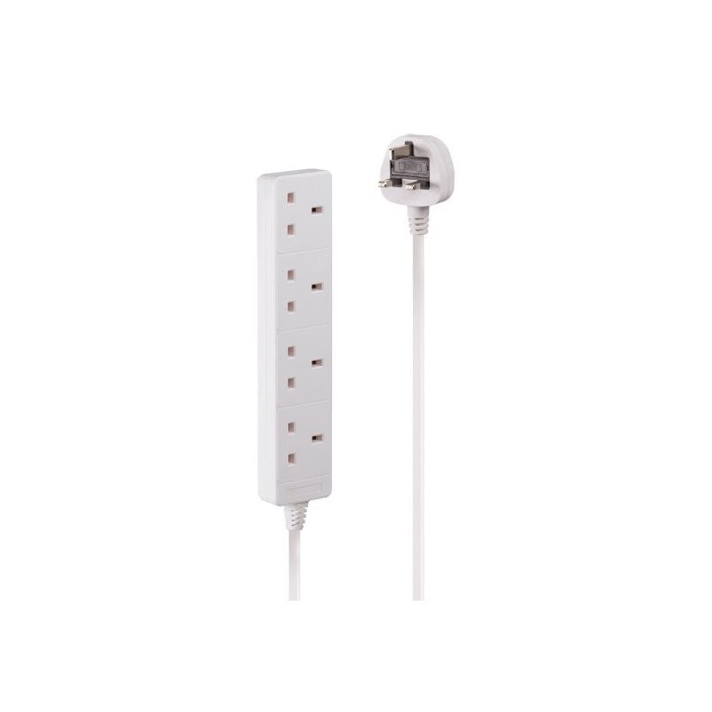 2m 4-Way UK Mains Power Extension, White 2m 4-Way UK Mains Power Extension, White
