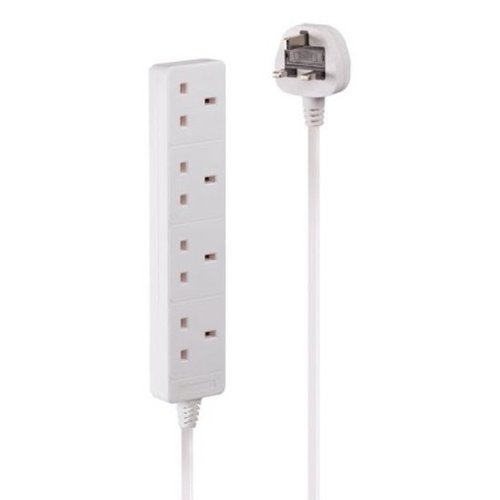 2m 4-Way UK Mains Power Extension, White