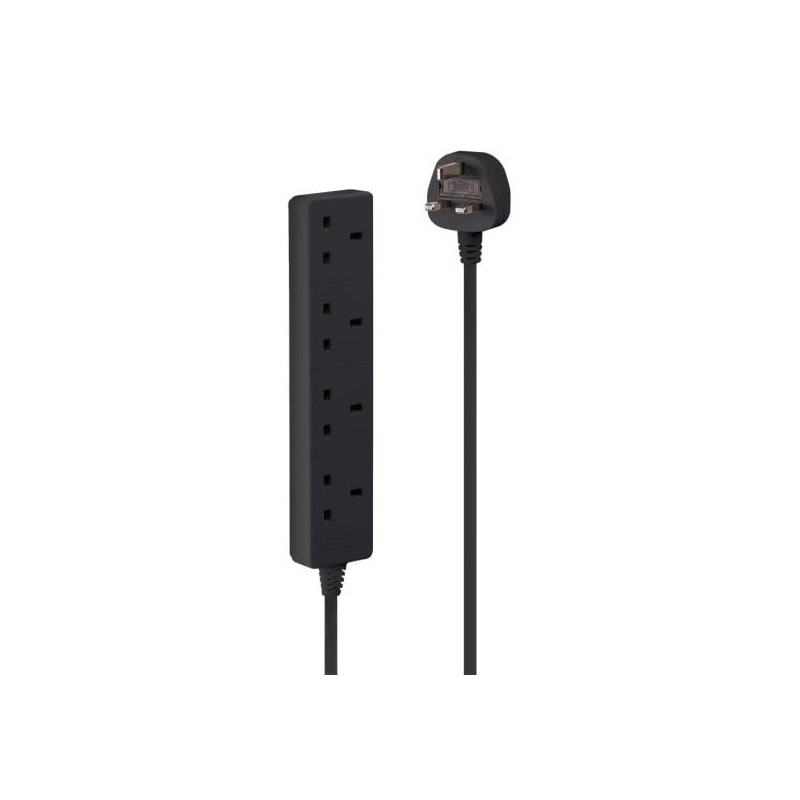 2m 4-Way UK Mains Power Extension, Black 2m 4-Way UK Mains Power Extension, Black