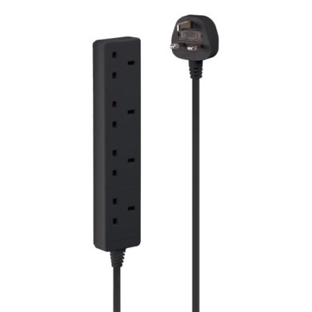 2m 4-Way UK Mains Power Extension, Black