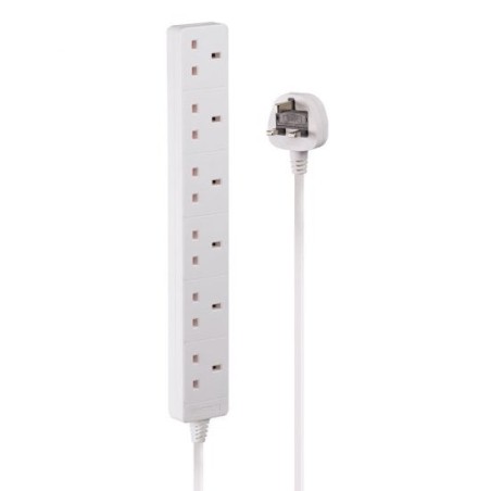 5m 6-Way UK Mains Power Extension, White