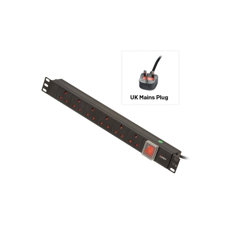 1U 6 Way UK Sockets, Horizontal PDU with UK Plug 1U 6 Way UK Sockets, Horizontal PDU with UK Plug
