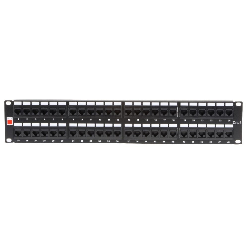 Lindy 19' CAT6 2U 48 Port RJ-45 Patch Panel, Unshielded, Black