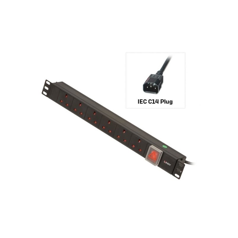 1U 6 Way UK Sockets, Horizontal PDU with IEC C14 Cable 1U 6 Way UK Sockets, Horizontal PDU with IEC C14 Cable