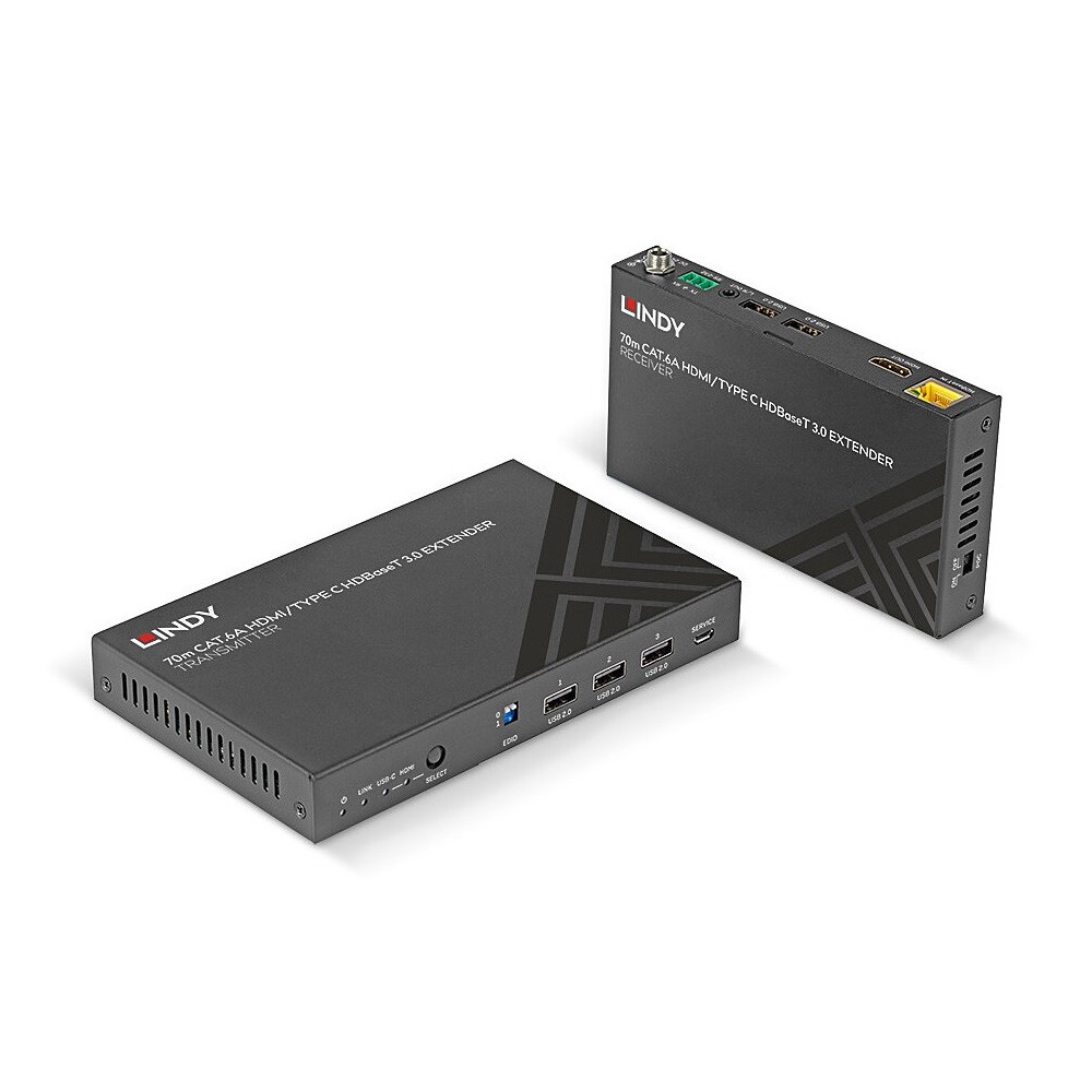 Lindy 70m Cat.6A HDMI 4K60 & Type C HDBaseT 3.0 KVM Extender