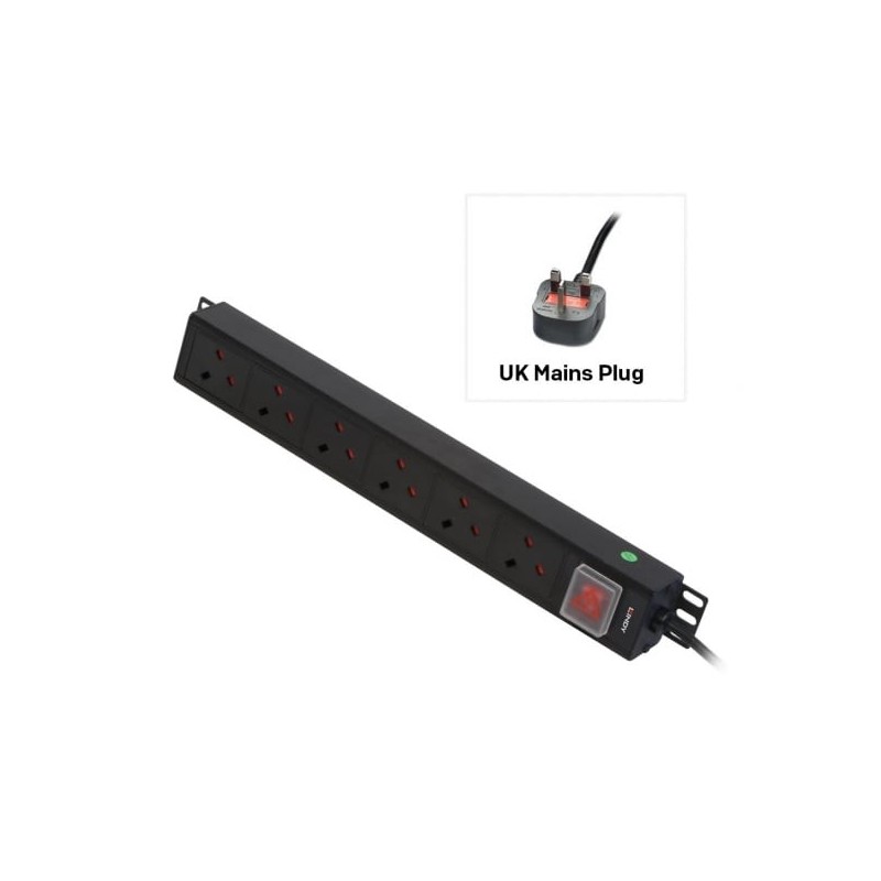 6 Way UK Mains Sockets, Vertical PDU with UK Mains Plug 6 Way UK Mains Sockets, Vertical PDU with UK Mains Plug