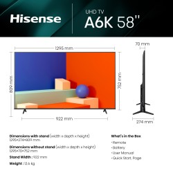 Hisense 58A6KTUK TV 147.3 cm (58") 4K Ultra HD Smart TV Wi-Fi Black 300 cd m²