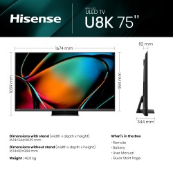 Hisense 75U8KQTUK TV 190.5 cm (75") 4K Ultra HD Smart TV Wi-Fi Grey 1500 cd m²