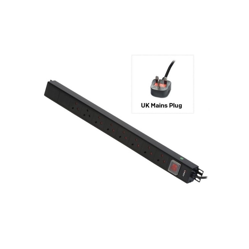 8 Way UK Mains Sockets, Vertical PDU with UK Mains Plug 8 Way UK Mains Sockets, Vertical PDU with UK Mains Plug