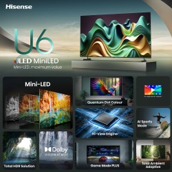 Hisense 75U6NQTUK TV 190.5 cm (75") 4K Ultra HD Smart TV Wi-Fi Grey 500 cd m²