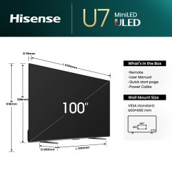 Hisense U7N 100U7NQTUK TV 2.54 m (100") 4K Ultra HD Smart TV Wi-Fi Black, Grey 500 cd m²