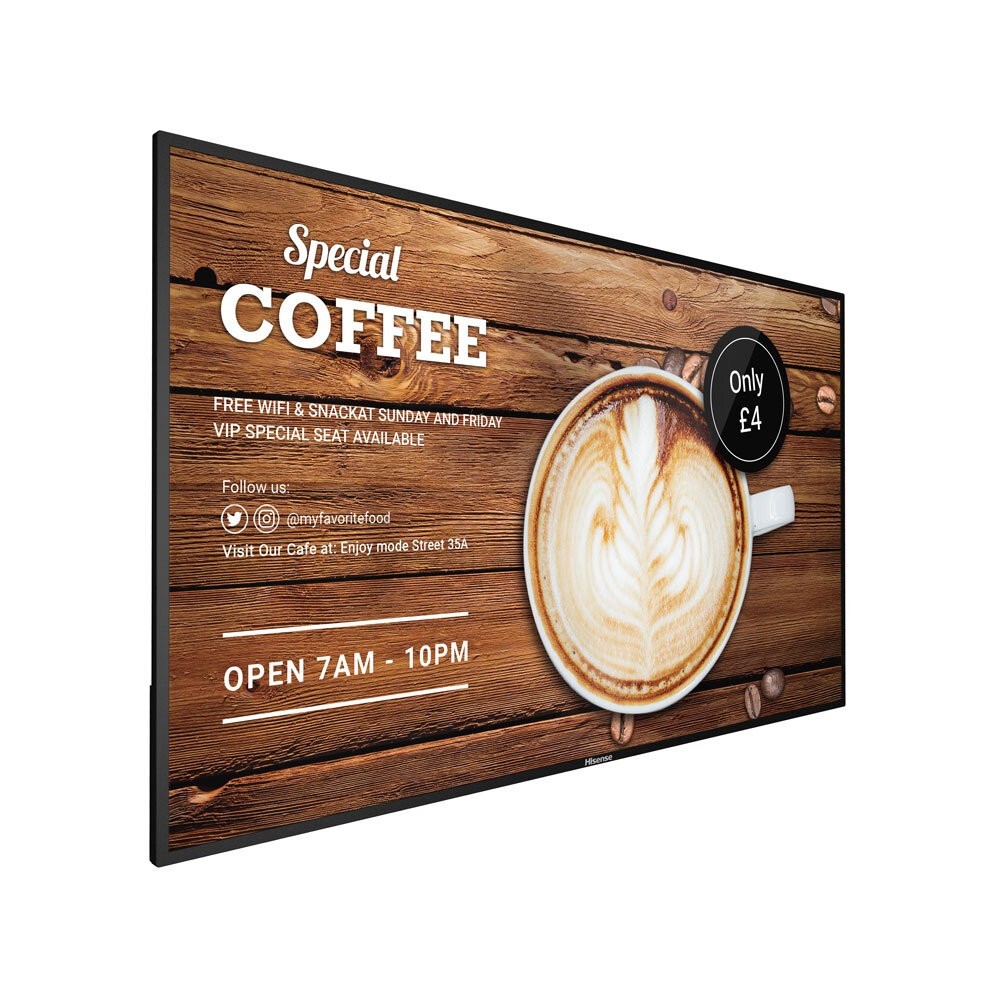 Hisense 86B4E30T Signage Display Digital signage flat panel 2.18 m (86") Wi-Fi 500 cd m² 4K Ultra HD Black Built-in processor