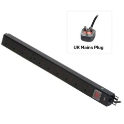 10 Way UK Mains Sockets, Vertical PDU with UK Mains Plug