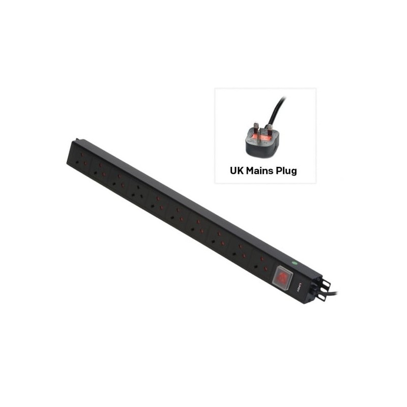10 Way UK Mains Sockets, Vertical PDU with UK Mains Plug 10 Way UK Mains Sockets, Vertical PDU with UK Mains Plug