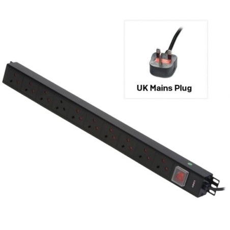 10 Way UK Mains Sockets, Vertical PDU with UK Mains Plug