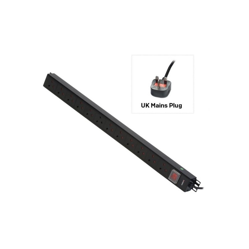 12 Way UK Mains Sockets, Vertical PDU with UK Mains Plug 12 Way UK Mains Sockets, Vertical PDU with UK Mains Plug