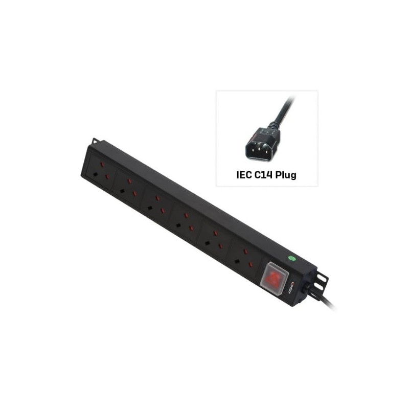 6 Way UK Mains Sockets, Vertical PDU with IEC Mains Cable 6 Way UK Mains Sockets, Vertical PDU with IEC Mains Cable
