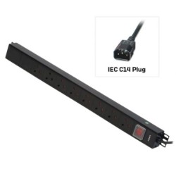 8 Way UK Mains Sockets, Vertical PDU with IEC Mains Cable