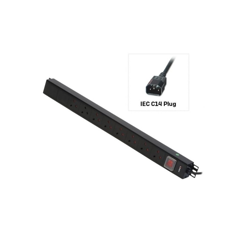 8 Way UK Mains Sockets, Vertical PDU with IEC Mains Cable 8 Way UK Mains Sockets, Vertical PDU with IEC Mains Cable