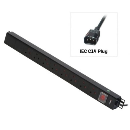 8 Way UK Mains Sockets, Vertical PDU with IEC Mains Cable