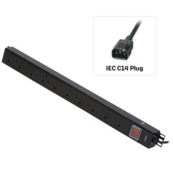 10 Way UK Mains Sockets, Vertical PDU with IEC Mains Cable