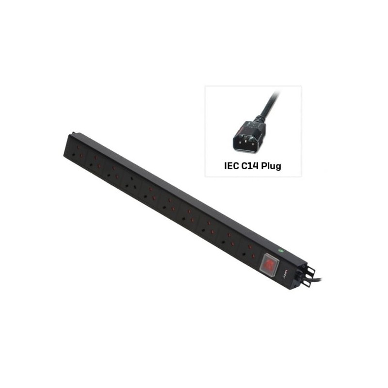 10 Way UK Mains Sockets, Vertical PDU with IEC Mains Cable