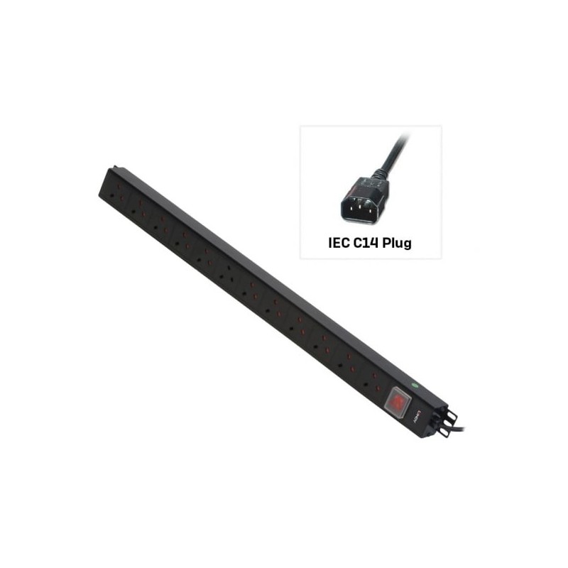 12 Way UK Mains Sockets, Vertical PDU with IEC Mains Cable