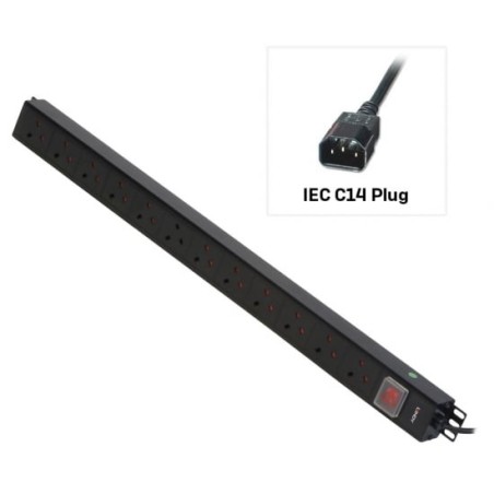 12 Way UK Mains Sockets, Vertical PDU with IEC Mains Cable