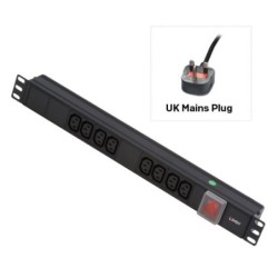 1U 8 Way IEC Sockets, Horizontal PDU with UK Mains Plug