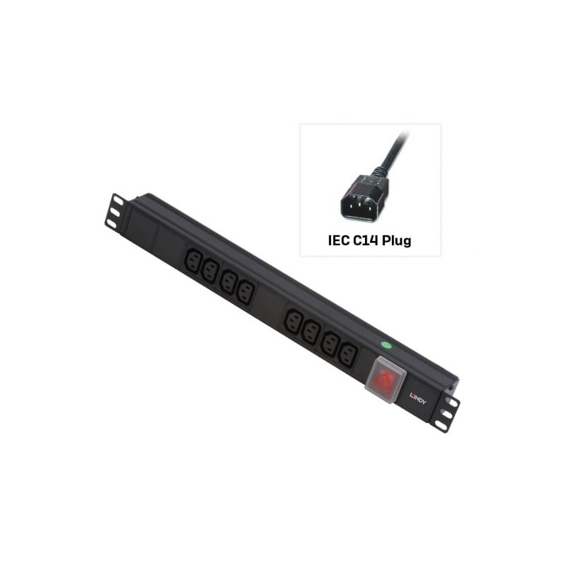 1U 8 Way IEC Sockets, Horizontal PDU with 3m IEC Mains Cable