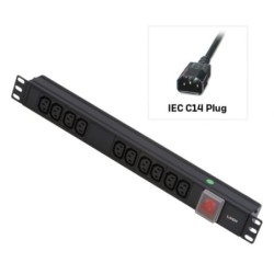 1U 10 Way IEC Sockets, Horizontal PDU with IEC Mains Cable