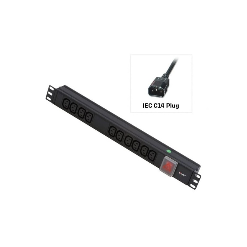 1U 10 Way IEC Sockets, Horizontal PDU with IEC Mains Cable