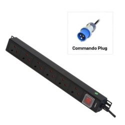 6 Way UK Mains Sockets, Vertical PDU with Commando Plug