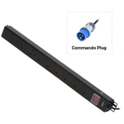 8 Way UK Mains Sockets, Vertical PDU with Commando Plug