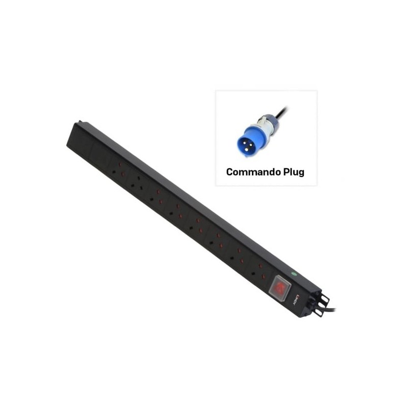 8 Way UK Mains Sockets, Vertical PDU with Commando Plug 8 Way UK Mains Sockets, Vertical PDU with Commando Plug