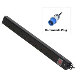 10 Way UK Mains Sockets, Vertical PDU with Commando Plug