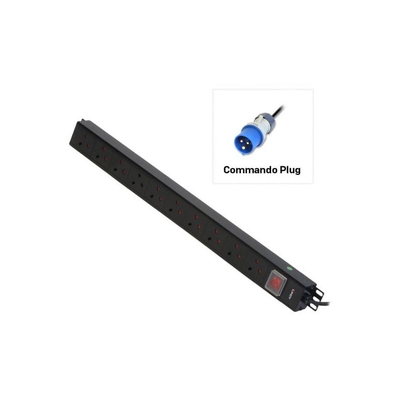 10 Way UK Mains Sockets, Vertical PDU with Commando Plug